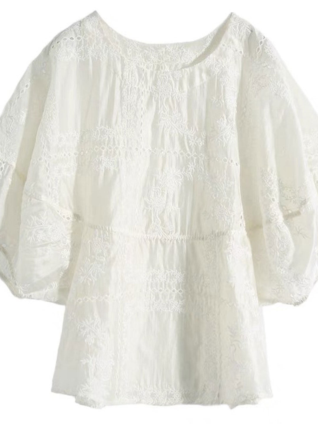 Jocelyn Loose Crew Neck Embroidered Hollowed Top