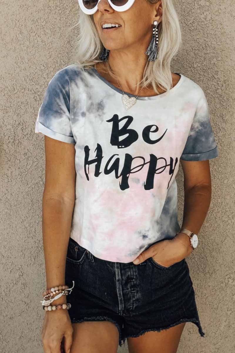 Letter-print Tie-dye Short-sleeved T-shirt