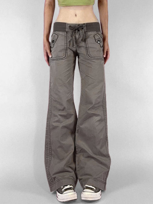 Retro Pocket Color-blocked Ribbed Low-rise Jeans
