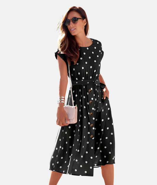 Amelina - Vestido con cinturón y lunares - Elegante - Estilo atemporal - Ocasiones formales