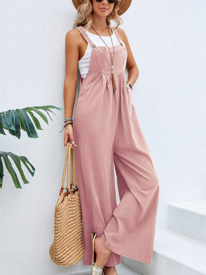 Solid Color Casual Pocket Jumpsuits