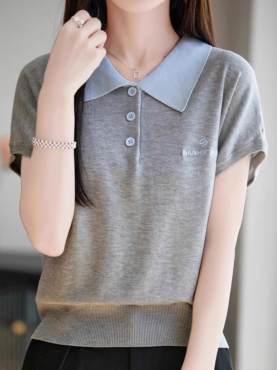 Molly Retro Lapel Contrasted Knitted Top