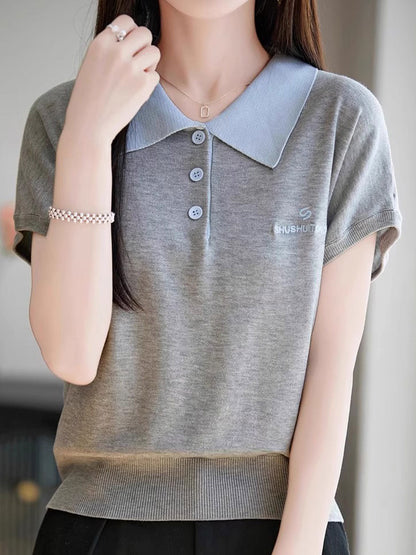 Molly Retro Lapel Contrasted Knitted Top