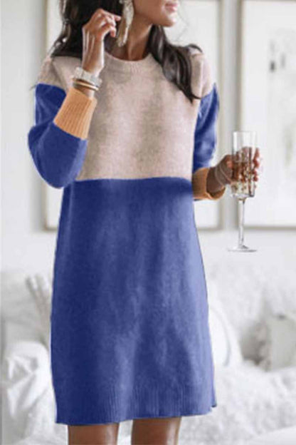 Loose Round Neck Paneled Dress(2 Colors)