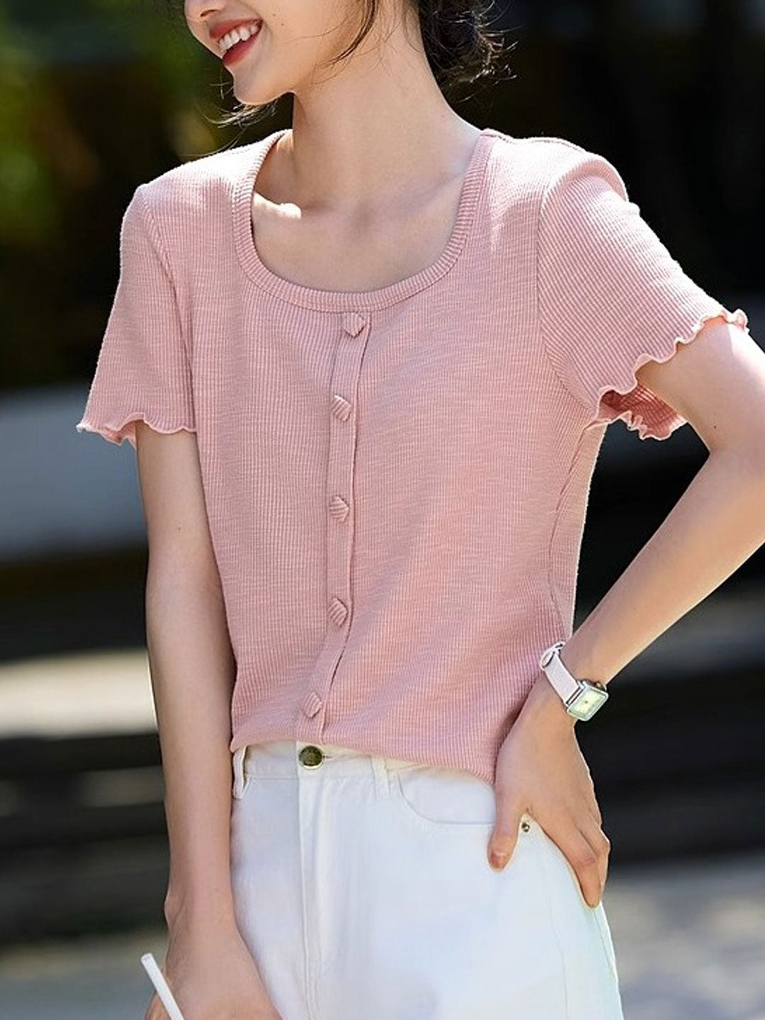 Jessica Classic Square Neck Auricular Textured Top-Black