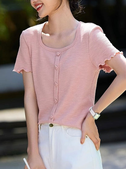 Jessica Classic Square Neck Auricular Textured Top-Black