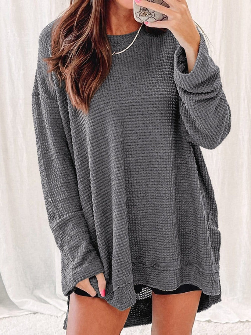 Jersey holgado de cachemira con cuello redondo y aberturas para mujer | Ideal para otoño/invierno