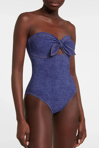 Conjunto de traje de baño de una pieza con bandeau de mezclilla