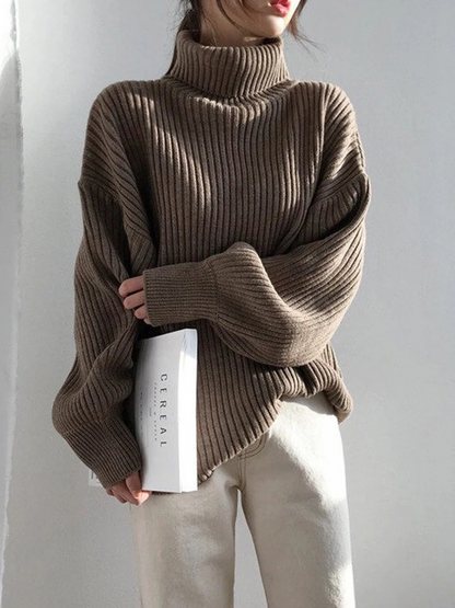 Jersey de cuello alto extragrande con forro grueso para mujer | Ideal para otoño/invierno