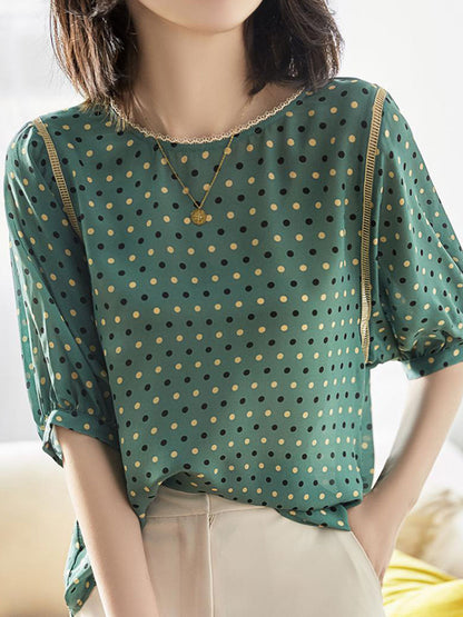 Kimberly Loose Crew Neck Polka Dot Printed Top