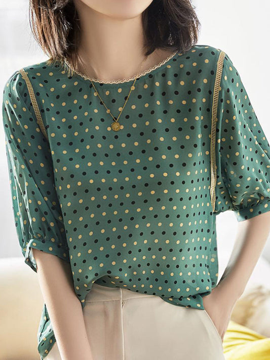 Kimberly Loose Crew Neck Polka Dot Printed Top