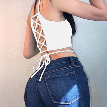 Sexy Backless Hollow Out Lace Tie Crop Tops