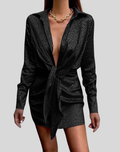 Vestido mini clásico de mujer con cuello alto y estampado de leopardo | Ideal para primavera/verano