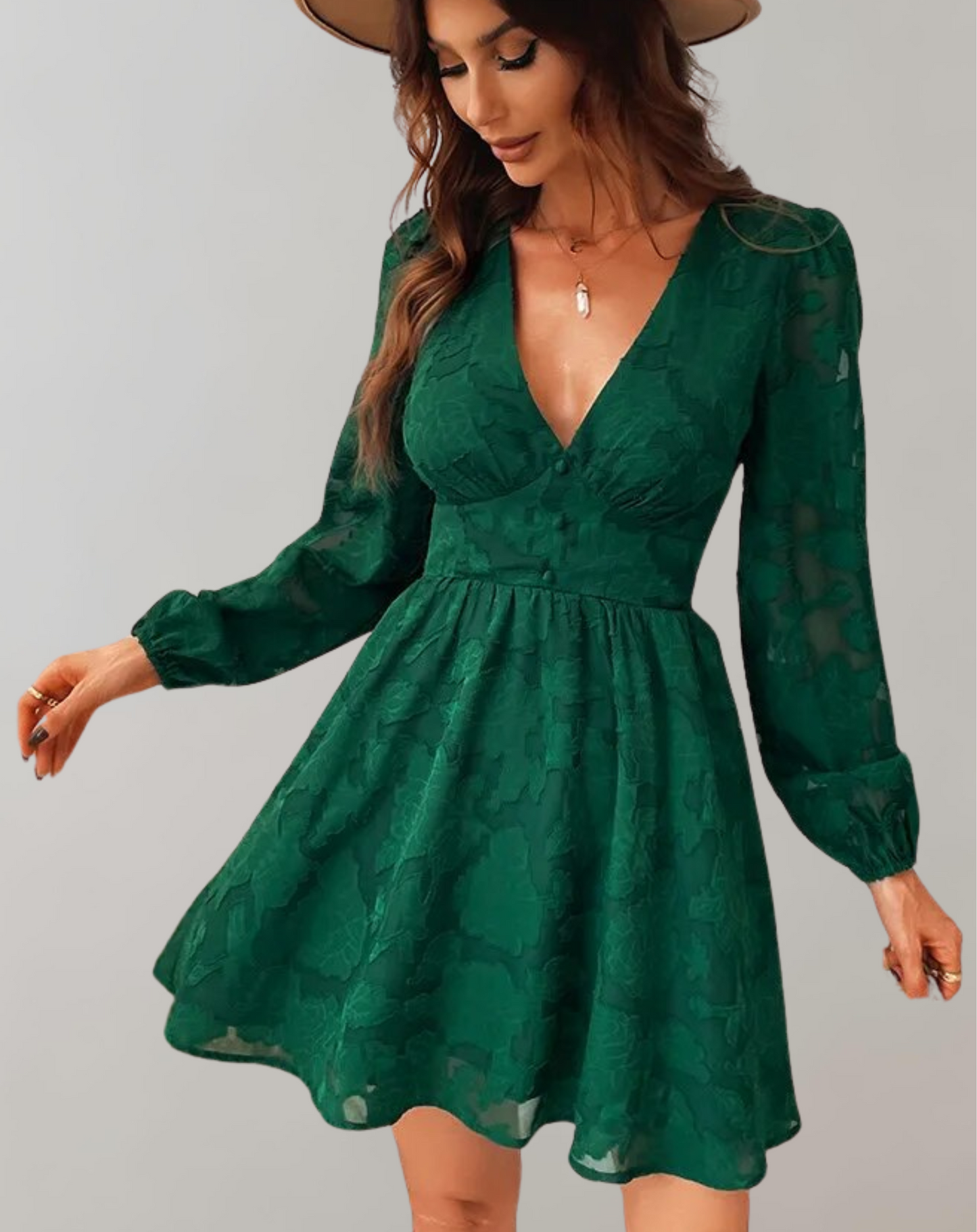 Vestido de cóctel informal de manga larga con escote en V para mujer | Ideal para primavera/verano