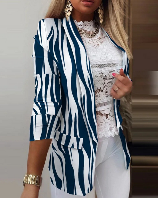 Women's Stylish Unique Print Multicolor Blazer with Pockets | Great for Everyday Wear
