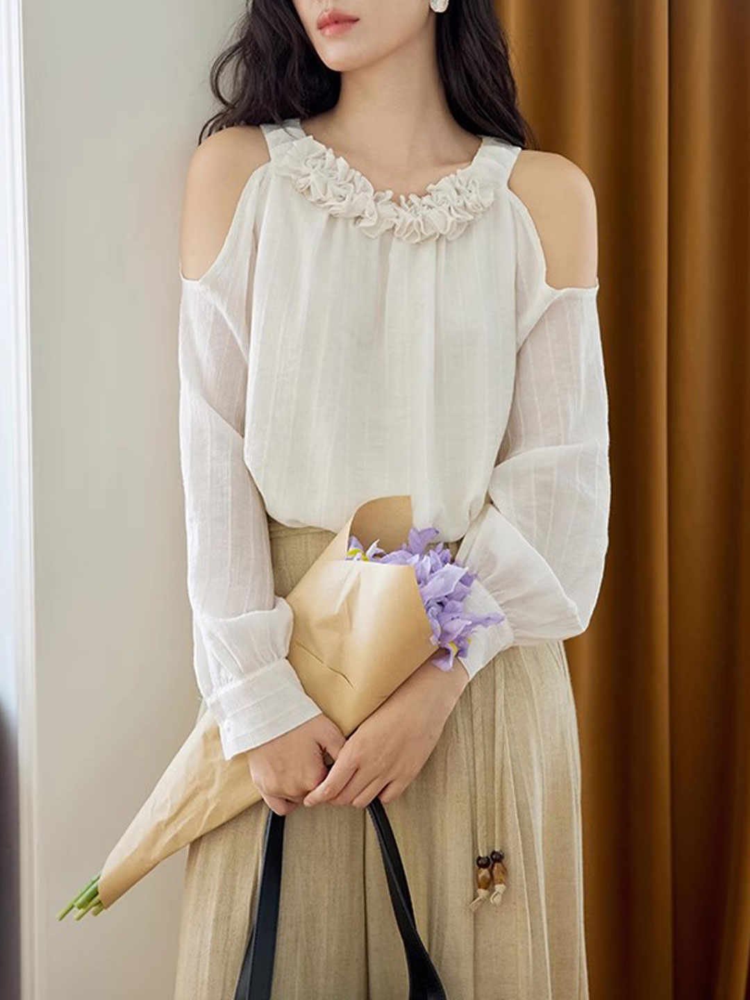 Morgan Elegant Crew Neck Solid Color Top