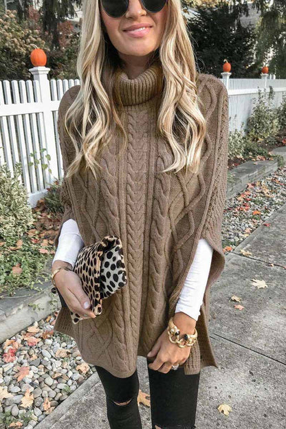 High Neck Loose Cable Knit Pattern Stitching Sweater (7 Colors)