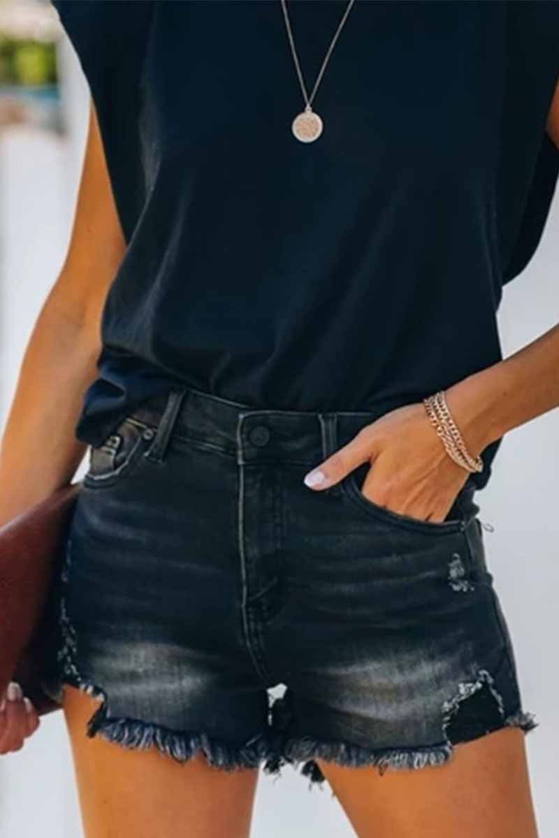 Summer High Waist Distressed Worn Out Washed Denim Shorts