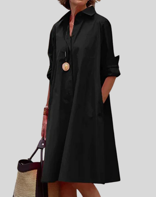Vestido clásico de mujer con cuello y bolsillo abotonado | Ideal para primavera/verano