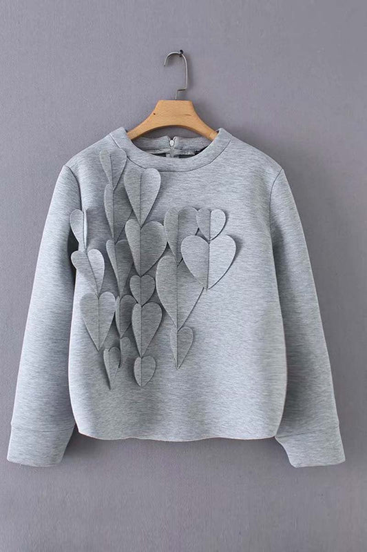 Heart Decoration Zipper Long Sleeve Hoodie Tops