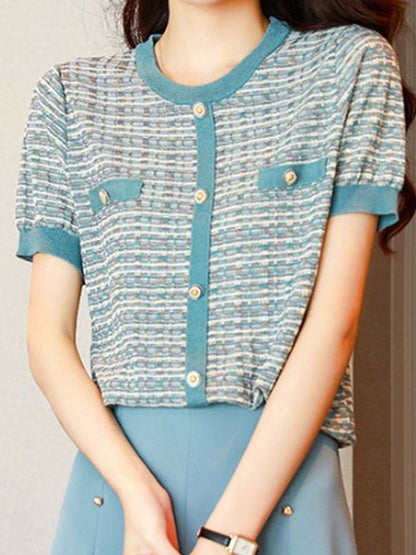 Morgan Loose Crew Neck Striped Knitted Top