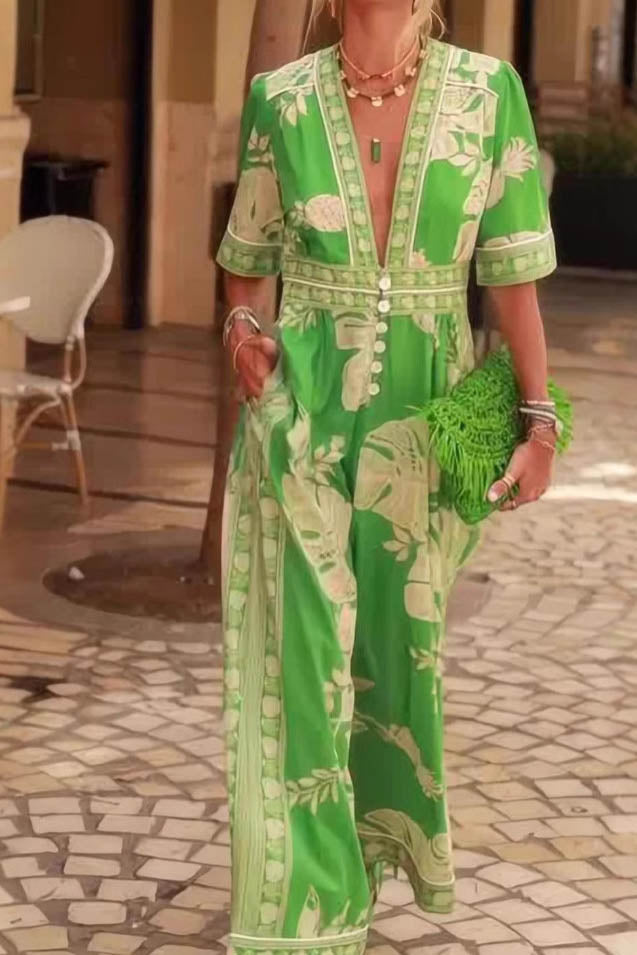 Mono estampado con cuello en V elegante