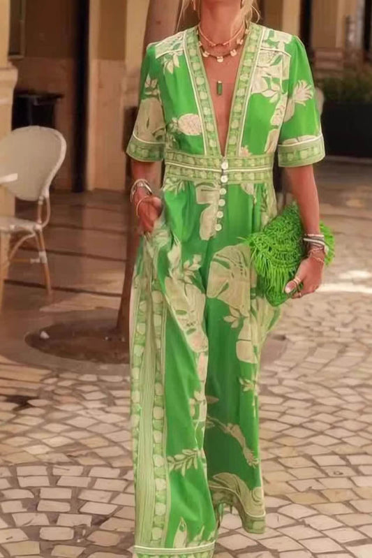 Mono estampado con cuello en V elegante