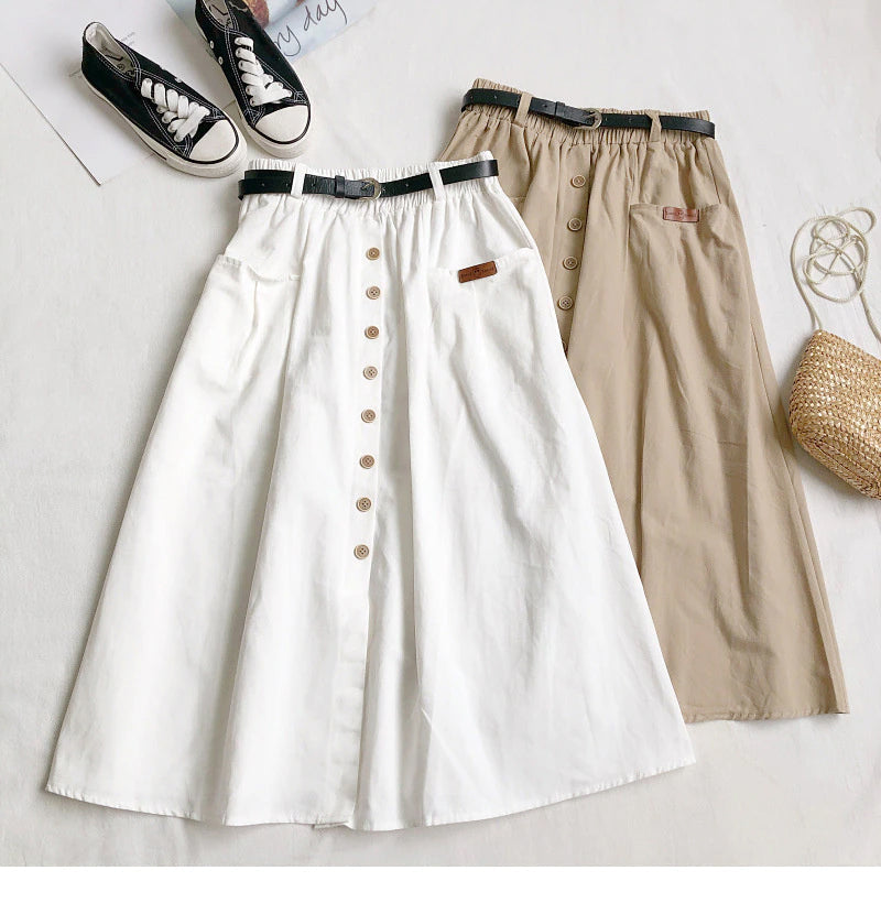 Elastic Waist Casual A-Line Cotton Skirts