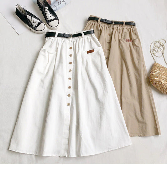 Elastic Waist Casual A-Line Cotton Skirts