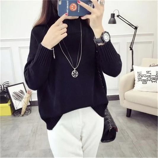 Jersey de cuello alto para mujer con mangas acanaladas | Ideal para otoño/invierno