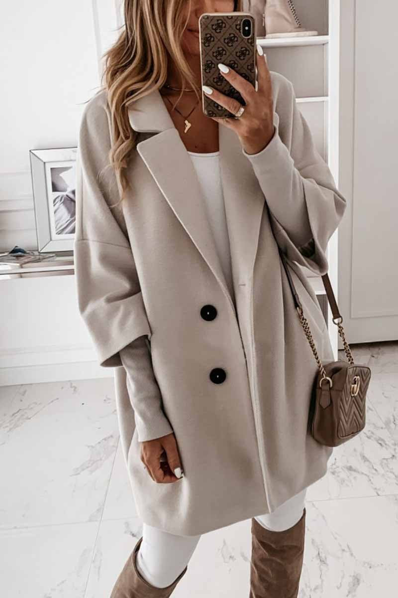 Solid Color Lapel Coat With Pocket(2 Colors)