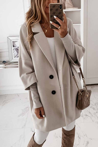 Solid Color Lapel Coat With Pocket(2 Colors)