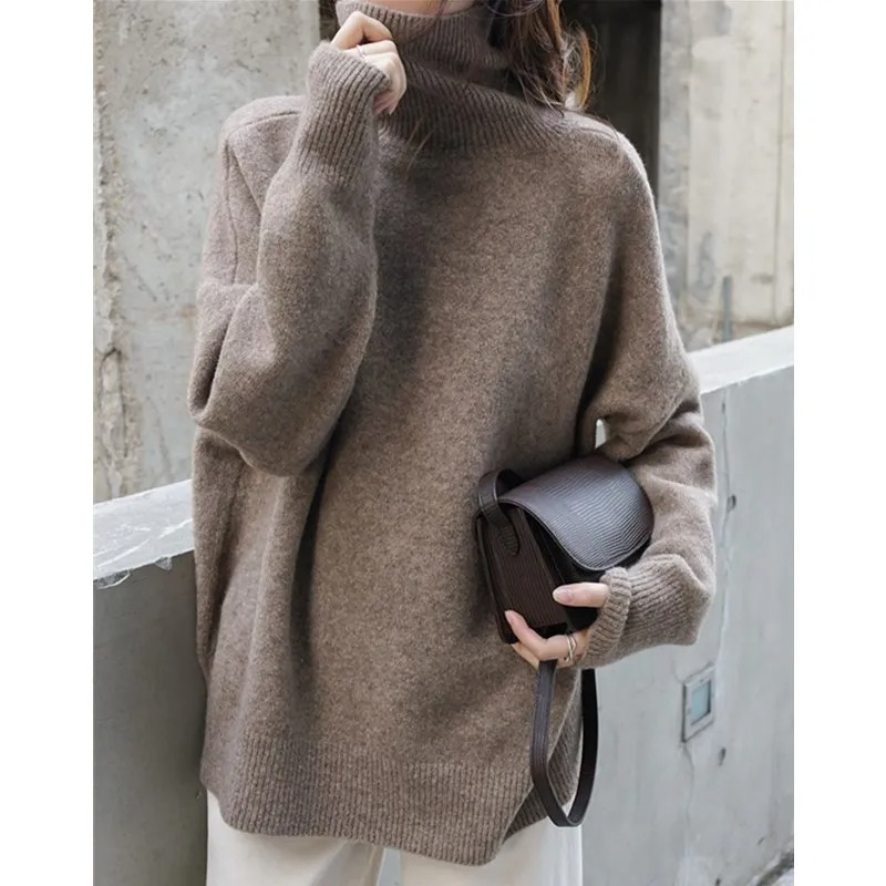 Jersey de punto oversize con cuello alto para mujer | Ideal para otoño/invierno