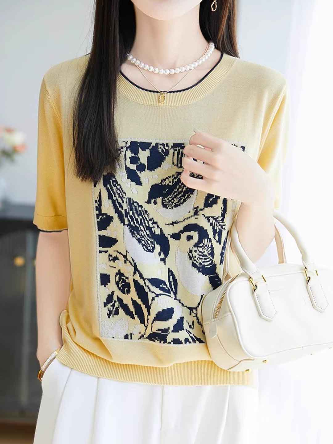 Zoey Loose Crew Neck Jacquard Knitted Top