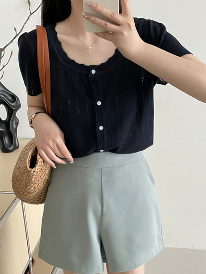 Madison Vacation Crew Neck Hollowed Jacquard Knitted Top