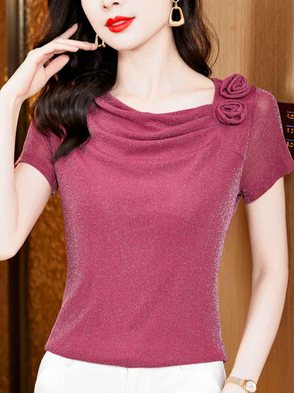Rachel Classic Stacked Collar Solid Color Mesh Top