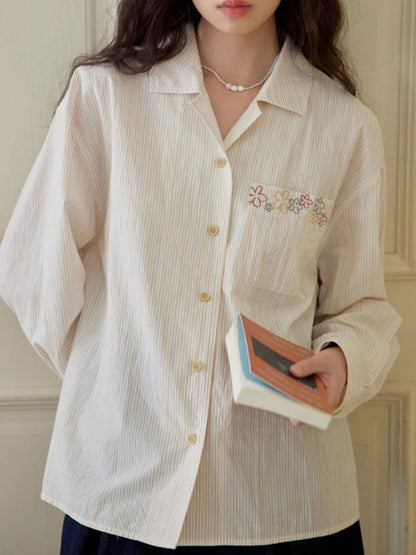 Morgan Classic Lapel Embroidered Striped Shirt
