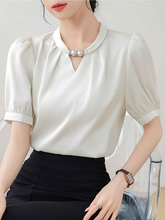 Morgan Classic Crew Neck Beaded Halter Satin Shirt