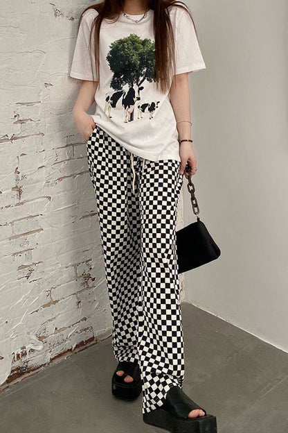Loose Plaid Checkerboard Wide Leg Pants