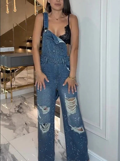 Ripped Denim Overalls