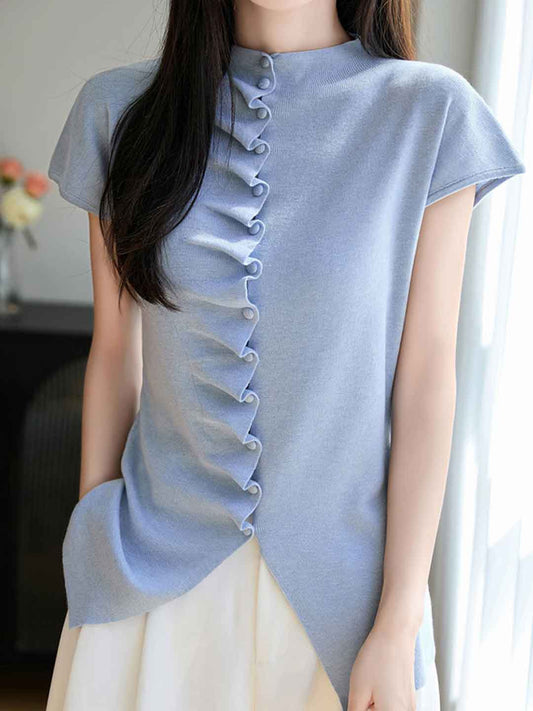 Jocelyn Loose Turtleneck Pleated Top