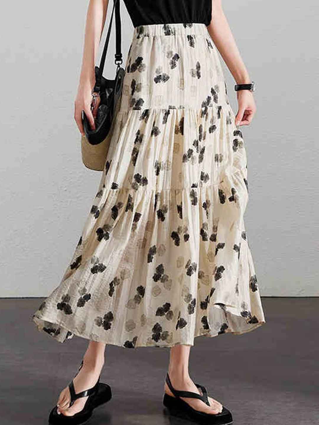 Layla Vintage A-Line Pleated Floral Skirt