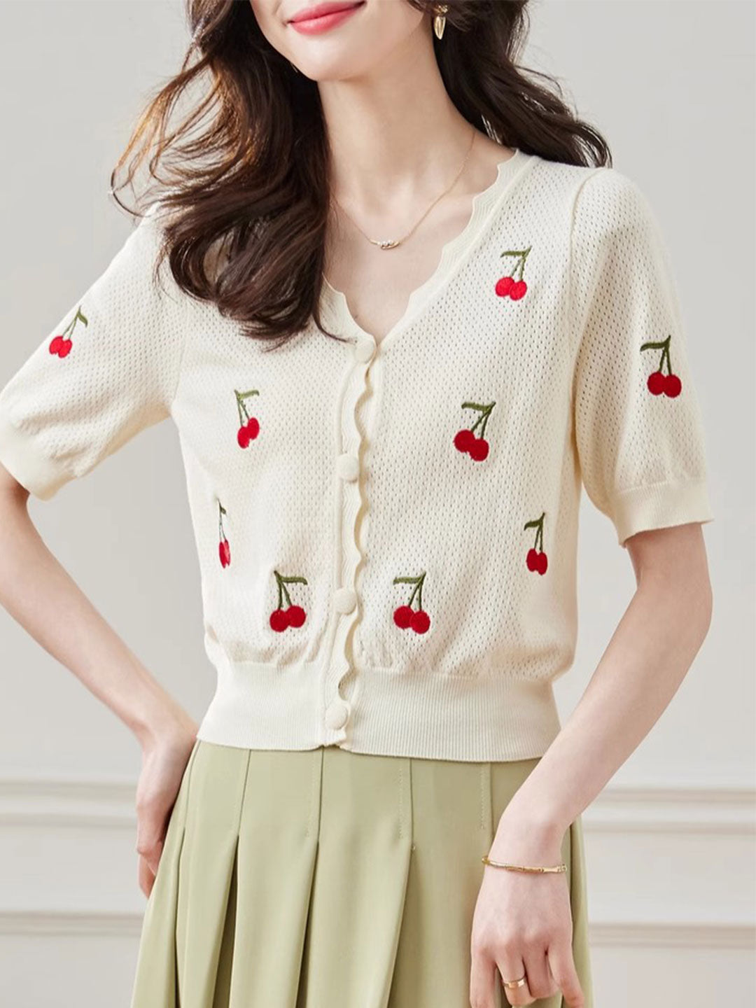 Natalie Classic Embroidered Hollowed Knitted Top