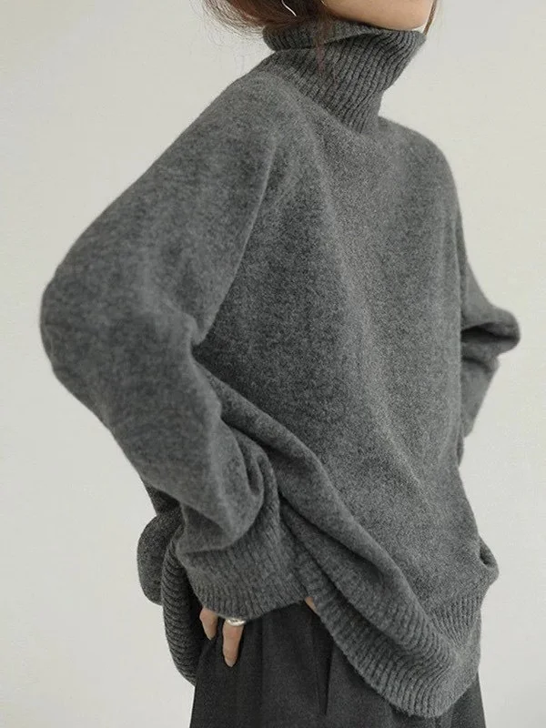 Jersey de punto de cuello alto extragrande para mujer | Ideal para otoño/invierno