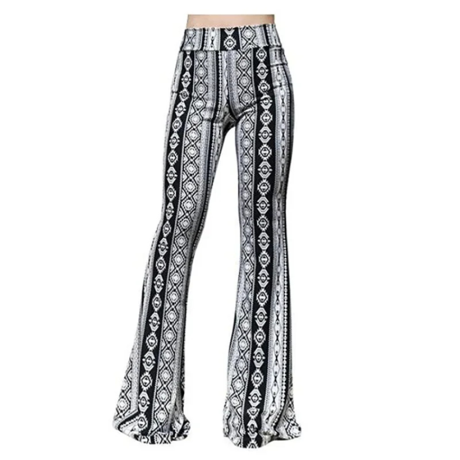 Women's Stretchy Boho Style High Waisted Flared Pants | Great for Casual Days