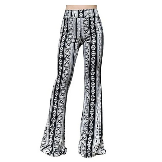 Women's Stretchy Boho Style High Waisted Flared Pants | Great for Casual Days