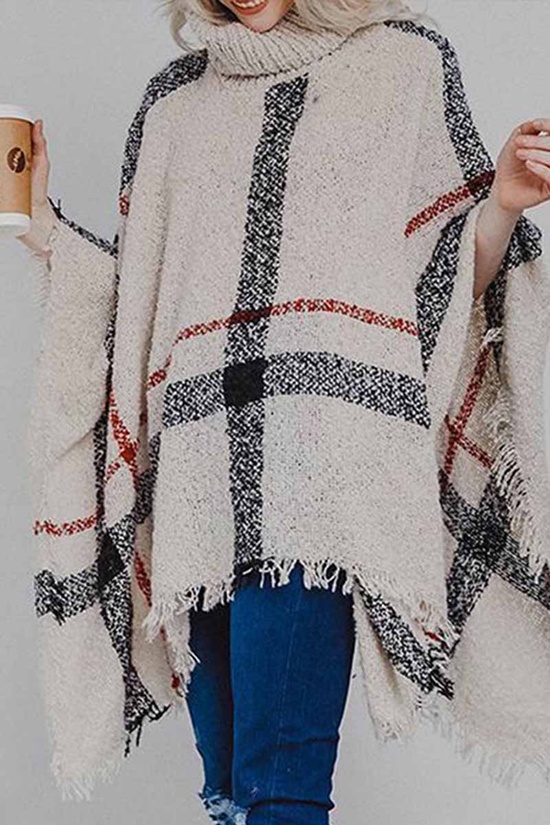 Knitted Contrast Tassel Cloak(5 Colors)