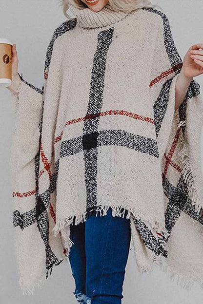 Knitted Contrast Tassel Cloak(5 Colors)