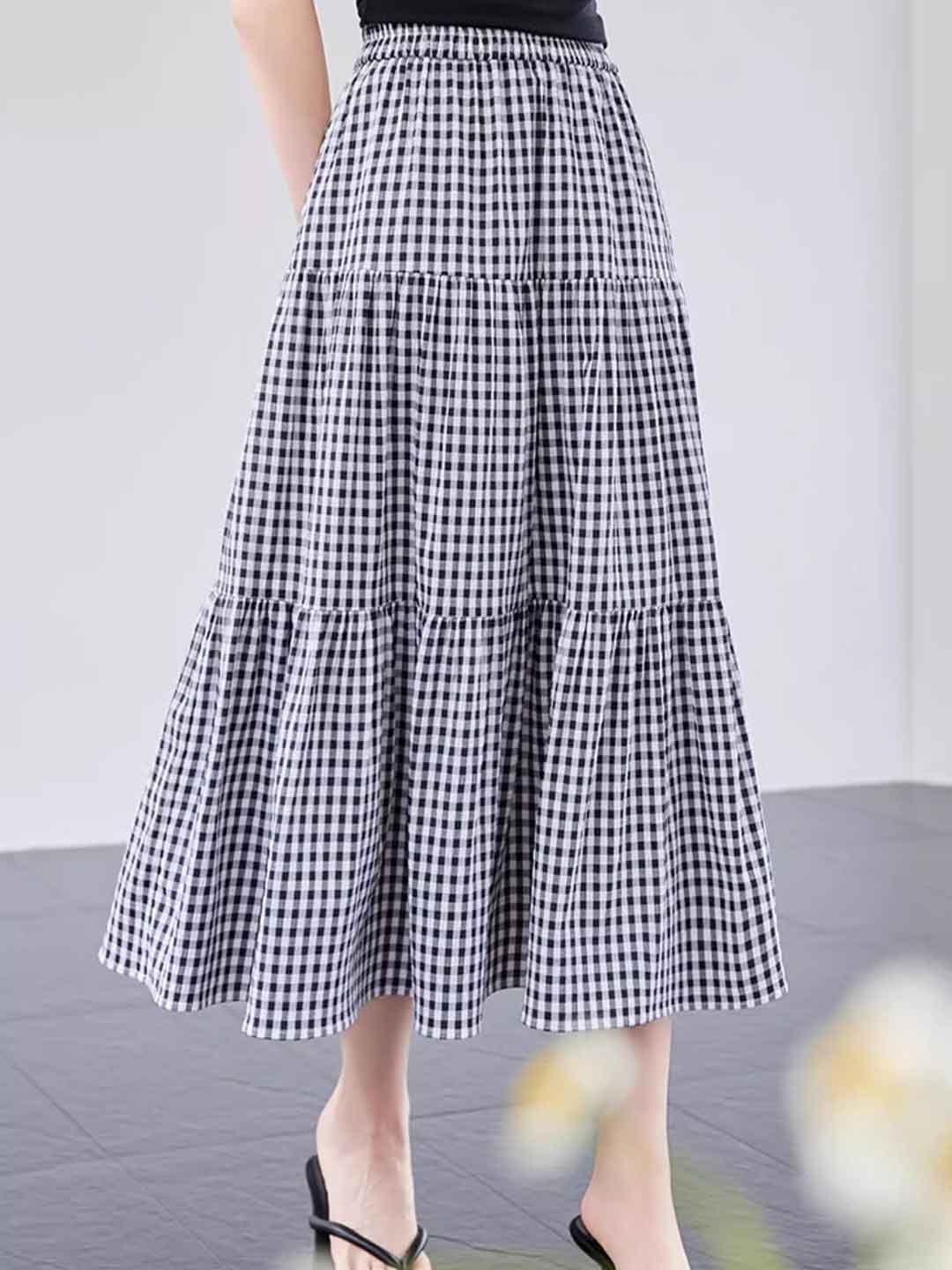 Isabelle Clssic A-Line High Waist Plaid Skirt