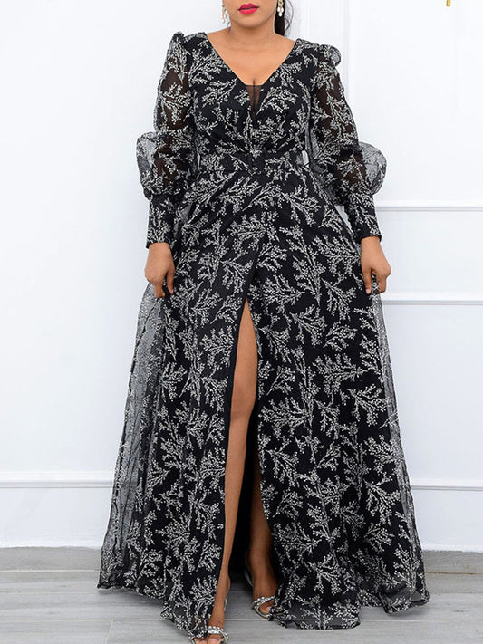 V Neck Long Sleeve Party Dress